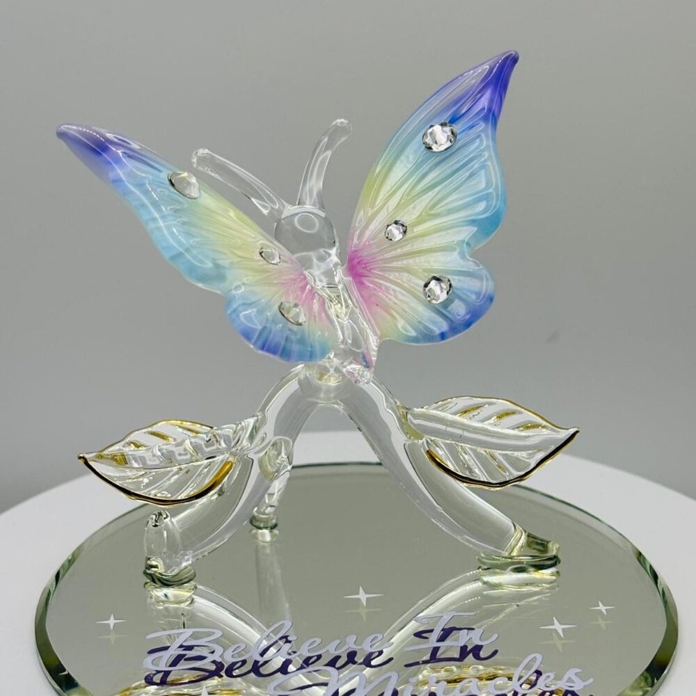 Glass Butterfly Figurine Believe in Miracles Crystal Accent Inspirational Decor